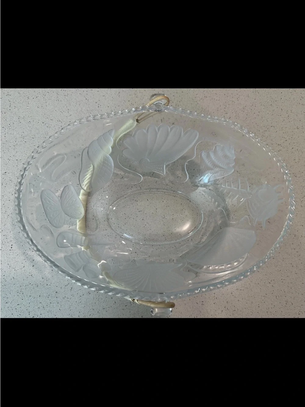 Glass Basket with Shell Etching - Clear